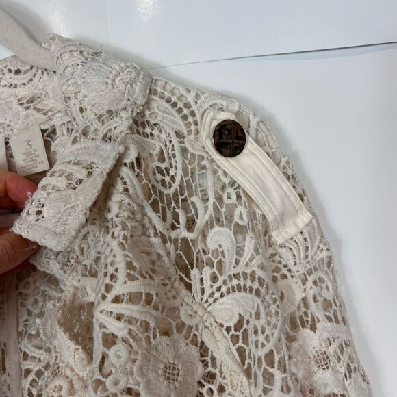Chico's Trench Jacket Women XL Cream Floral Eyelet Lace Sheer Long Sleeve Coat 3 - Picture 9 of 14